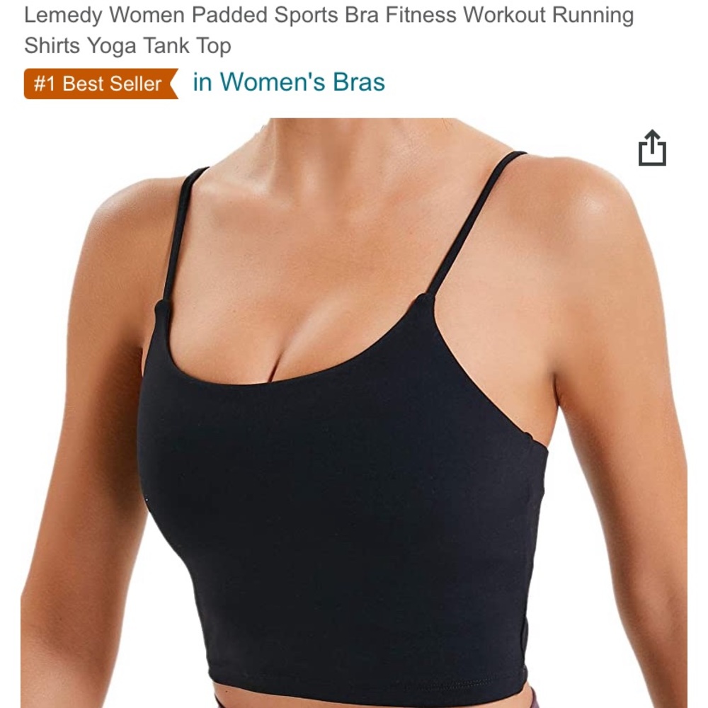 Lemedy Medium Black Tank Top with removable pads